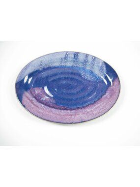 Blue Handcrafted Small Oval Serving Plate Platter Hand Crafted Artisan 10 In